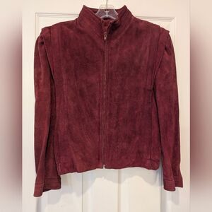 Upward Women's Burgundy Suede Leather Bomber Biker Jacket Vintage Y2K Sz M Retro